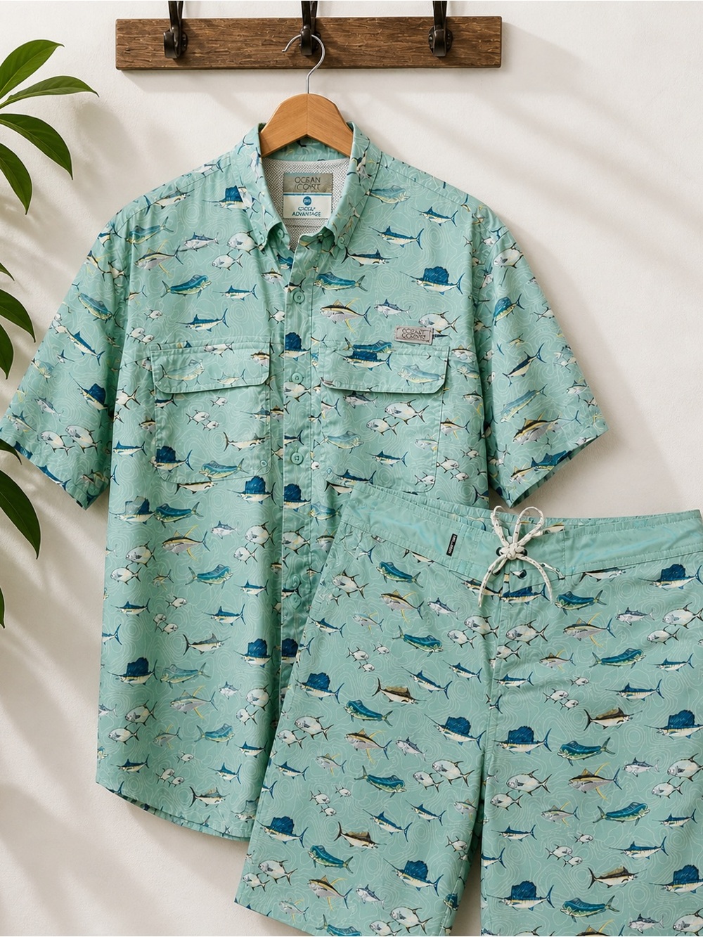 Ocean + Coast Matching Set Fish Print Shirt & Swim Shorts Men’s Tropical Fishing